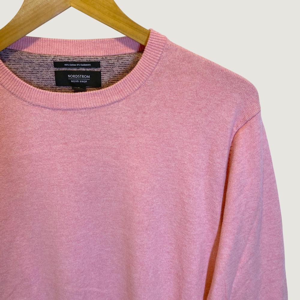 Nordstrom Crewneck Sweater Mens L Pink Excellent Cotton Cashmere Blend Knit